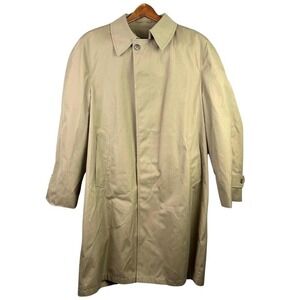 Vintage Whaling Mfg Mens Long Trench Coat Size 42R Khaki Zip Out Faux Fur Liner